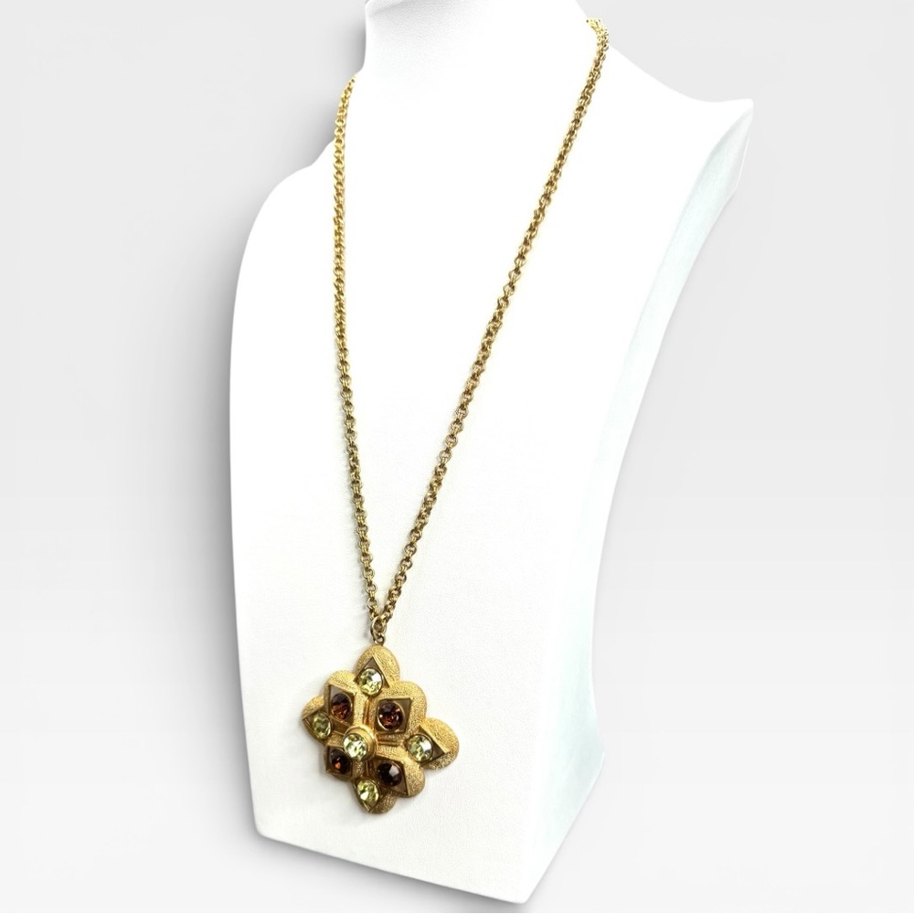 SARAH COVENTRY Vintage “Starburst" Peridot & Topaz Crystal Pendant Necklace - Picture 7 of 13